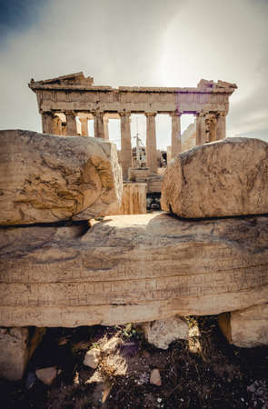 Background image of reconstruction of Parthenon in Acropolis, Athens, Greece