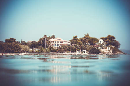 view from the sea to the island of Zakynthos, Greeceの写真素材