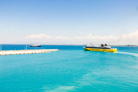 07 july 2016. Departure of yellow, high-end ferry to the island of Zakynthos, Greeceのeditorial素材