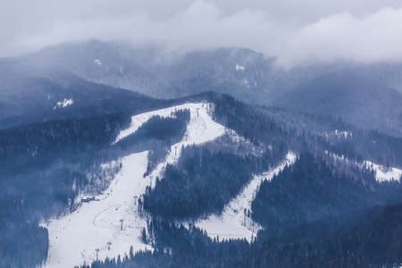 Blur or defocused image of mountain snow landscapeの写真素材