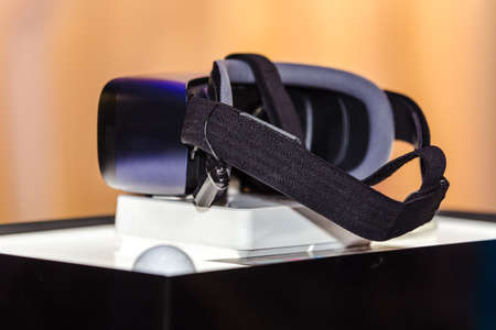 virtual reality glasses on the stand at the exhibition of innovative technologiesの写真素材