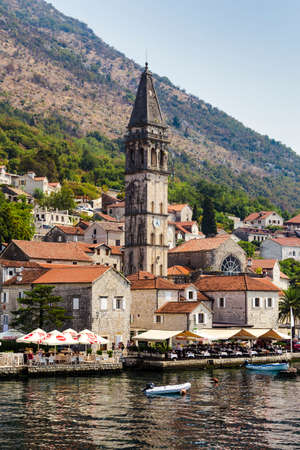 View of the chapel in Perast from the waterのeditorial素材