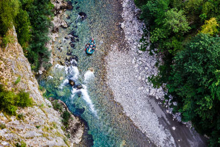 rafting along the mountain river Tara, view from the bridgeの写真素材