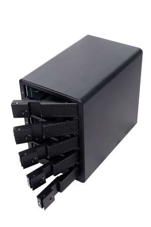 Multiple hard drive external enclosure, a storage raid array isolated on white background