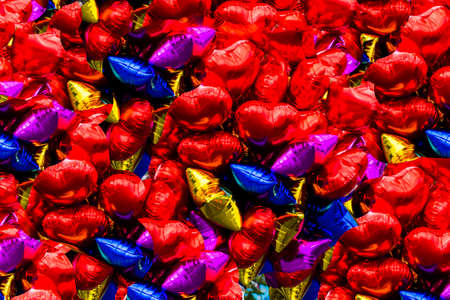 background of balloons in the shape of heartの写真素材