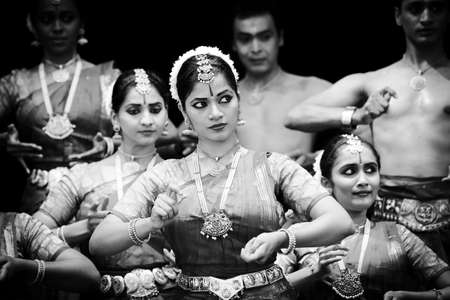 19 june 2015 Indian dance group "Sankhya", black and white photo,  Chisinau, Moldovaのeditorial素材