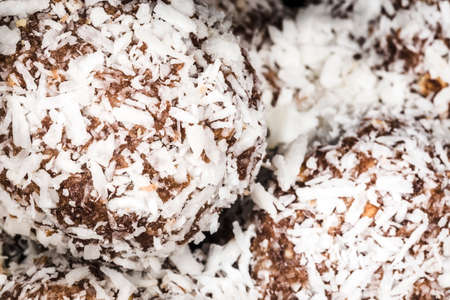 pastry  in coconut shavings, close-up, background imageの写真素材