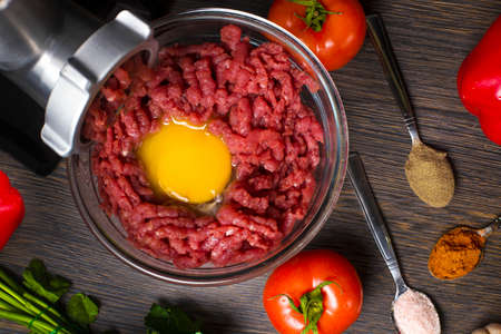 still life of food and electric mincers, background imageの写真素材