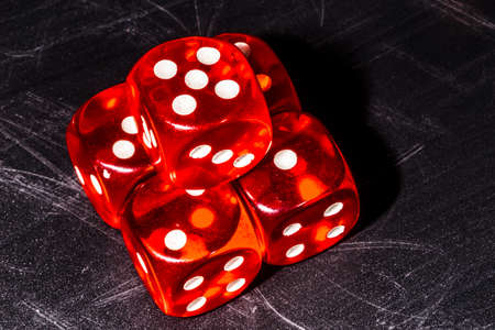 red and white, cubes on the blackboard, background image, close-upの写真素材