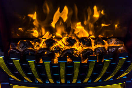 electric fire close up, background color image, horizontal photo