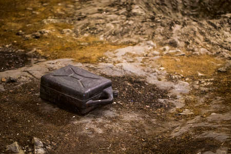 abandoned canister on the battlefield, background imageの写真素材
