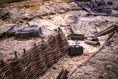 weapons cartridges and other items for military operations on the battlefieldの写真素材