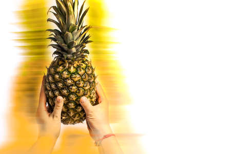 pineapple in hand isolated on white background