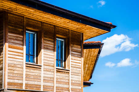 wooden houses in the old town of Nessebar, background imageの写真素材