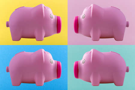 pink piggy bank on different color backgroundsの写真素材