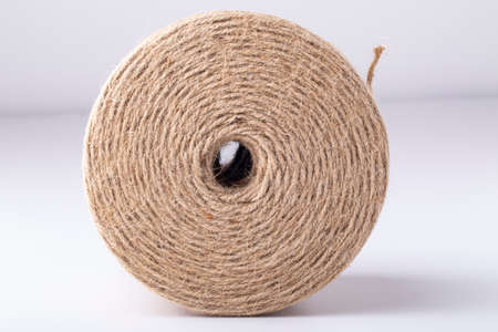 Natural jute rope, isolated on white backgroundの写真素材