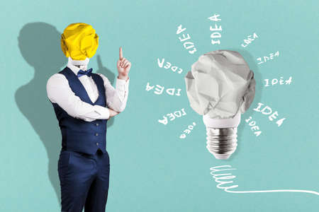 crumpled paper light bulb, concept of a new ideaの写真素材