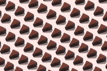 Minimal composition background of pieces of chocolate cake, sweet dessert conceptの写真素材
