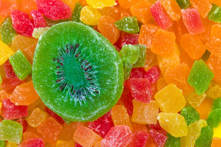 colored candied fruit with dried fruit kiwi, sweet background