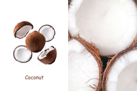 Creative layout made of ripe brown coconutの写真素材