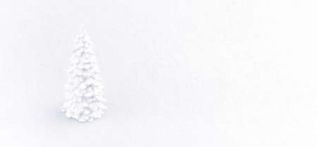White gypsum or stucco christmas tree on white snow. New Year's minimalist concept, panoramic mock upの写真素材