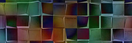 decorative colorful wall of concrete cubes, panoramic imageの写真素材