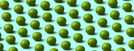 green limes pattern on blue background, panoramic image