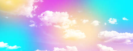 Cloud and sky with a pastel colored background, abstract sky background in sweet color, panoramic imageの写真素材