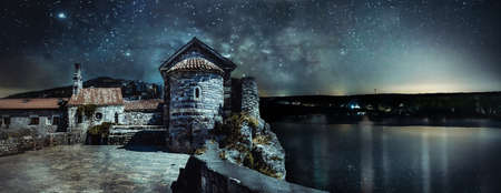 landscape image of old town in Budva at night, Montenegro.の写真素材