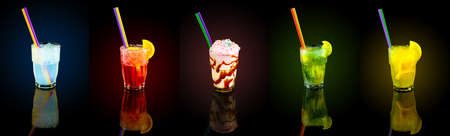 refreshing summer cocktails over black background, panoramic imageの写真素材