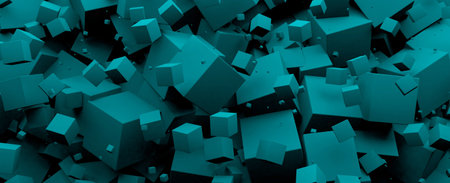 blue 3 d cubes background, panoramic image
