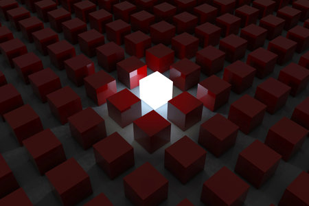 Stand out from the crowd and different creative idea concepts, One glowing light cube shining among...