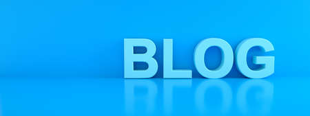 blog inscription over blue background, panoramic image, 3d rendering