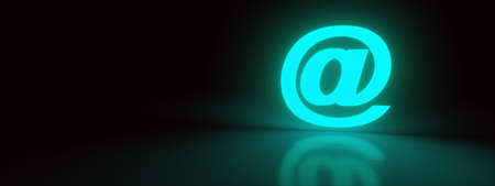 light blue mail 3d render design element email sign, @ symbol, panoramic imageの写真素材