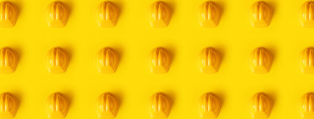 helmet pattern over yellow background, panoramic imageの写真素材