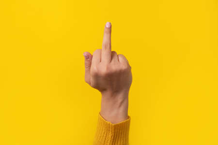 Middle finger, offensive gesture. Fuck you concept.の写真素材