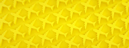 airplanes pattern over yellow background, panoramic image