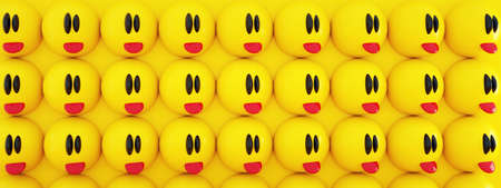 emoticons with tongue over yellow background, 3d rendering, panoramic imageの写真素材