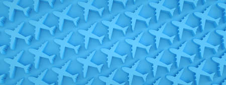 airplanes pattern over blue background, panoramic imageの写真素材