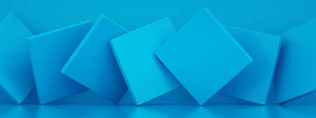Abstract background with blue paper geometric shapes, 3d rendering, panoramic imageの写真素材