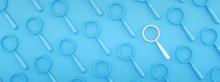 magnifiers glass pattern on light blue background, 3d render, panoramic imageの写真素材