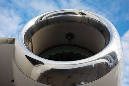 The turbine engine of the modern business jet aircraft, rotor close-upの写真素材