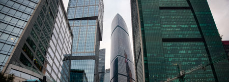Business Center Moscow City, modern architectural complex with facade glazing in Moscow, Russia,...