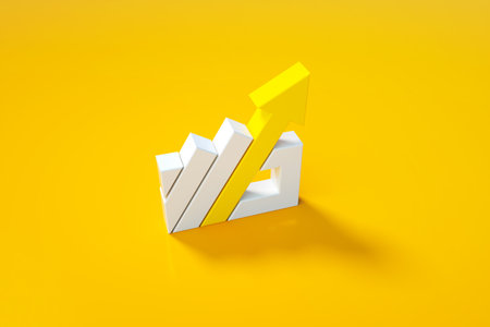 yellow arrow 3d rendering, progress way and forward achievement creative conceptの写真素材