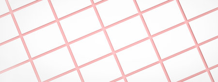 Multiple horizontal business card mockup for branding presentation over pink background, 3d rendering, panoramic layoutの写真素材