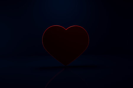 outlines of a heart silhouette on a dark background, 3d render, blank for February 14の写真素材