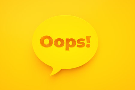 speech bubble with inscription Oops over yellow background, oops! technology concept, 3d renderの写真素材
