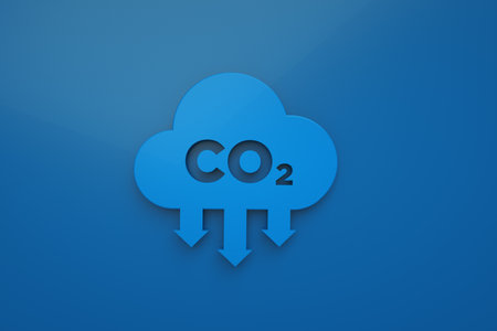 cloud of CO2 gas over blue background, 3d render, reduce CO2 emissions to limit climate change and global warmingの写真素材