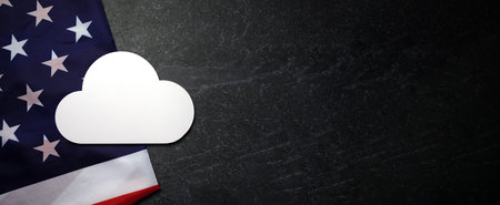 USA flag with cloud storage, american safety concept, panoramic layoutの写真素材