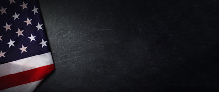 flag of USA on marble background, panoramic layout image